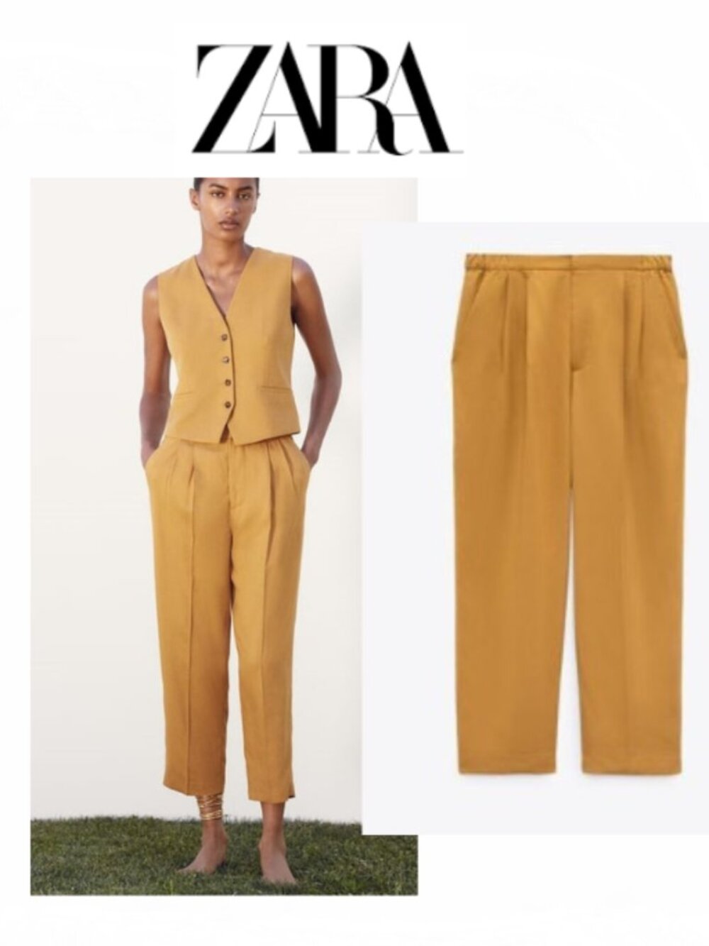 Mustard Yellow Pleated cropped pants Large